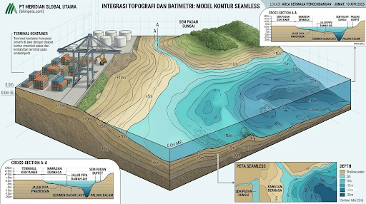 Visualisasi Survei Batimetri dan Topografi untuk Proyek