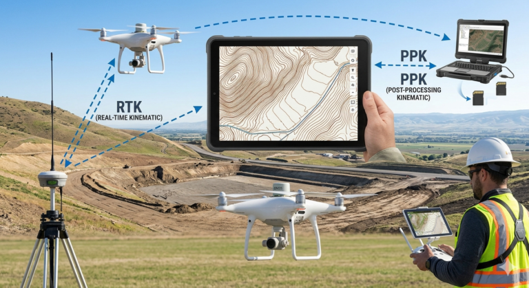 Infografis Perbedaan Survei Drone RTK vs PPK dan Panduan Peta Kontur