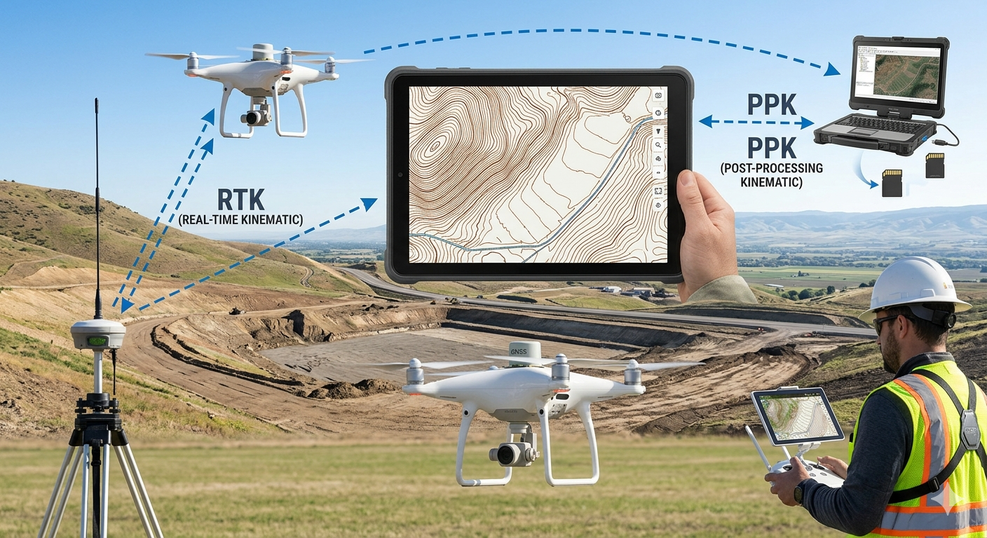 Infografis Perbedaan Survei Drone RTK vs PPK dan Panduan Peta Kontur