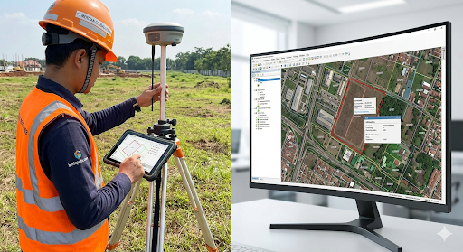 Jasa pemetaan lahan dan survei kadastral profesional menggunakan teknologi GPS RTK dan integrasi GIS