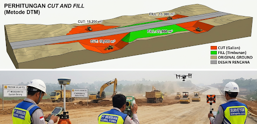Survei Topografi Infrastruktur dan Perhitungan Cut and Fill